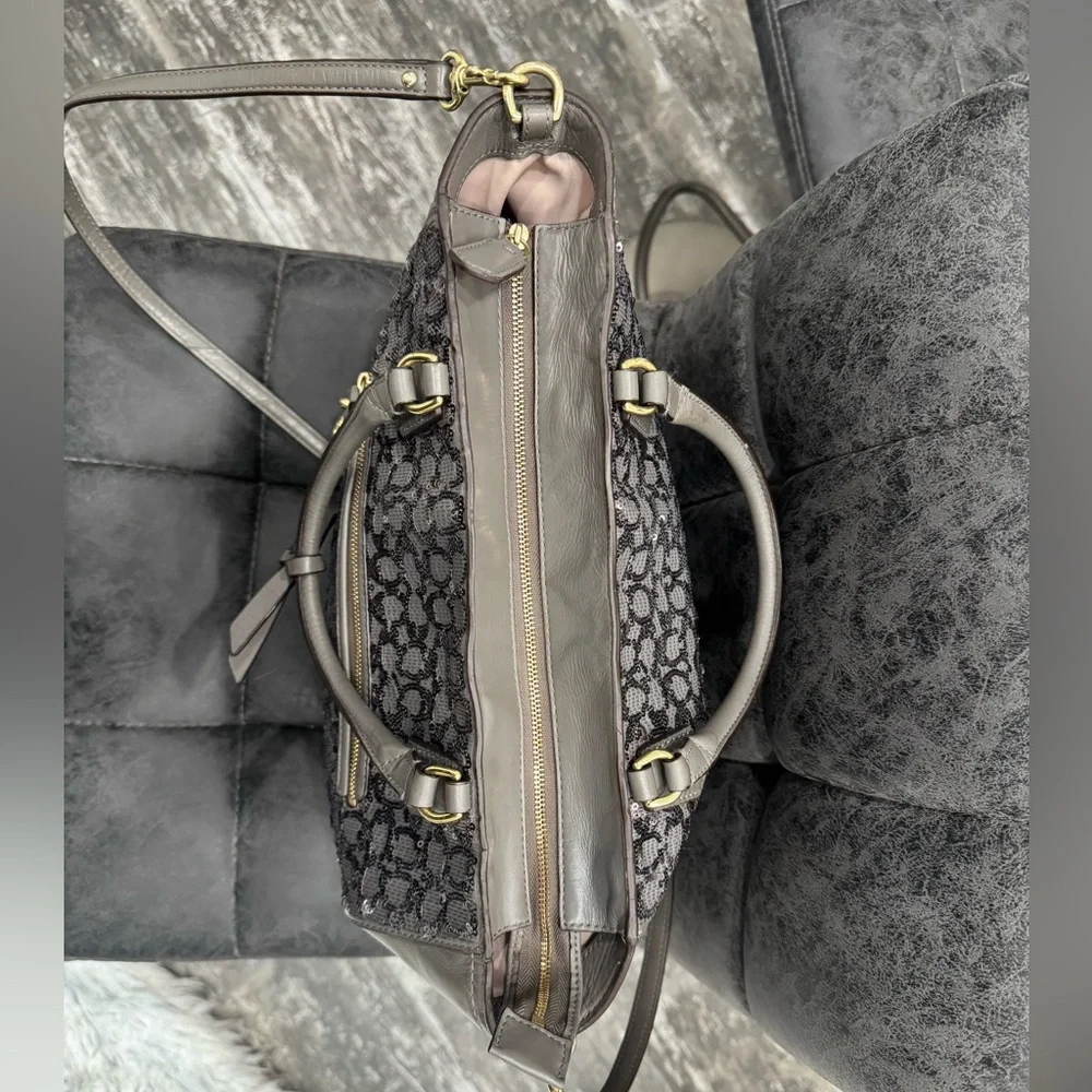 Coach Charcoal Gray Sequin 2-Way Leather Tote Bag
